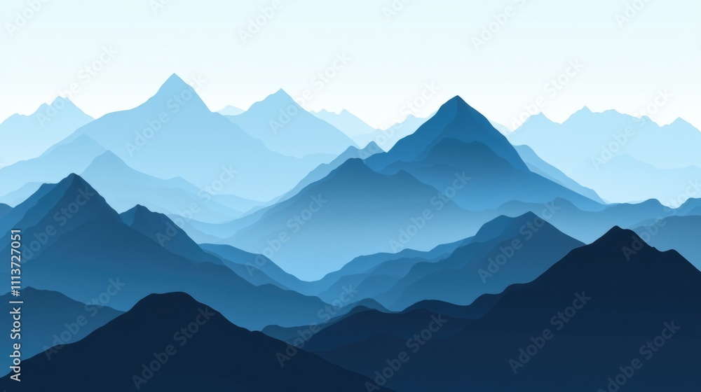 Fototapeta premium Layered blue mountains create a serene and tranquil landscape, evoking calmness and wonder.