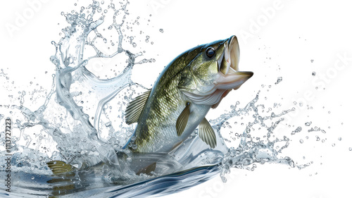 Dynamic 3D Rendering of Bass Jumping Out of Water with Isolated Background for Creative Projects