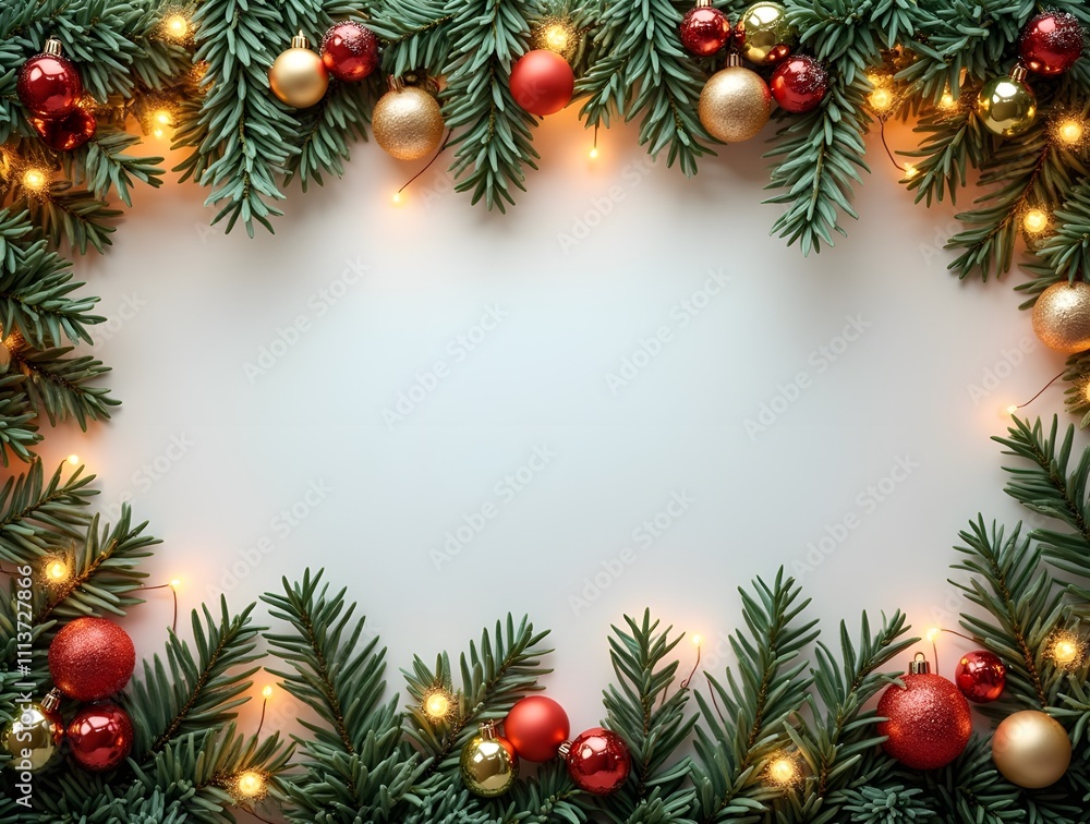 Beautifully arranged Christmas wreath adorned with red and gold baubles and twinkling lights, creating a festive holiday atmosphere. Beautifully arranged Christmas wreath adorned with red and gold baubles and twinkling lights, creating a festive holiday atmosphere.