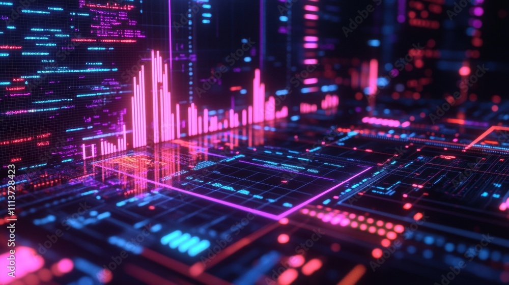 A vibrant digital landscape featuring colorful data visualizations and circuit-like patterns, evoking a futuristic tech atmosphere. A vibrant digital landscape featuring colorful data visualizations and circuit-like patterns, evoking a futuristic tech atmosphere.