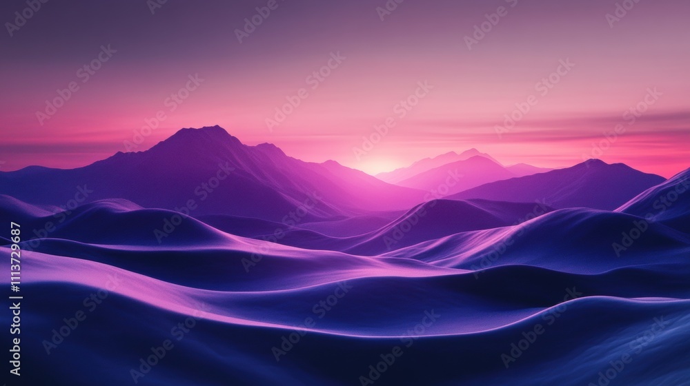 A serene landscape featuring rolling purple hills under a vibrant sunset. A serene landscape featuring rolling purple hills under a vibrant sunset.