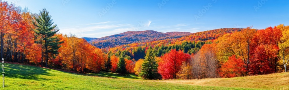A breathtaking landscape showcases the vibrant hues of fall foliage, with trees adorned in red, orange, and yellow. The clear sky highlights the beauty of nature in New England. A breathtaking landscape showcases the vibrant hues of fall foliage, with trees adorned in red, orange, and yellow. The clear sky highlights the beauty of nature in New England.