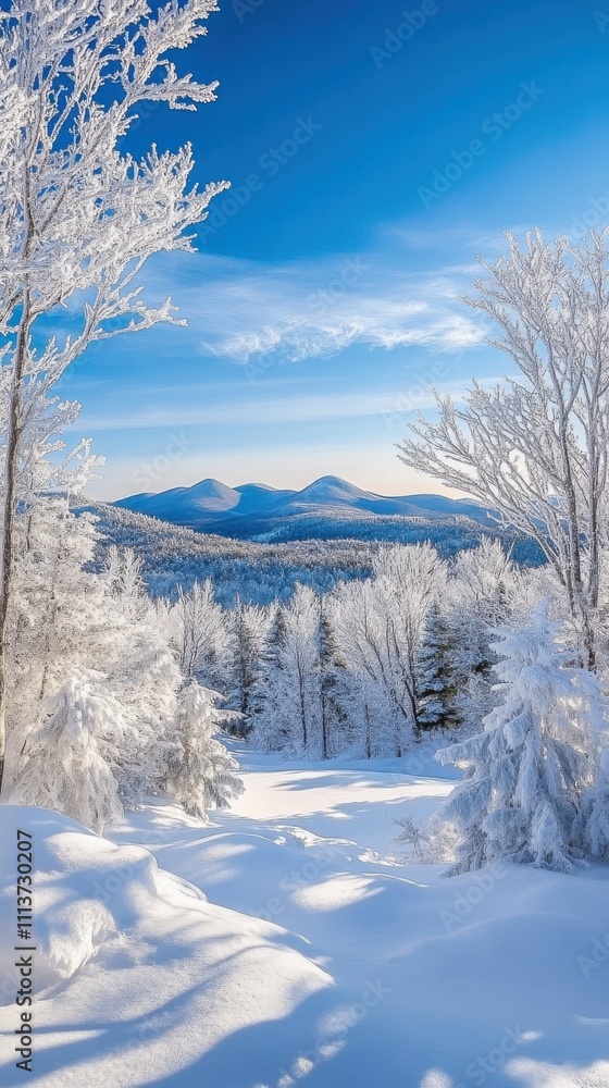 The landscape showcases the Monadnock Region blanketed in fresh snow, with trees glistening under a clear blue sky. Majestic mountains rise in the background, creating a breathtaking winter vista. The landscape showcases the Monadnock Region blanketed in fresh snow, with trees glistening under a clear blue sky. Majestic mountains rise in the background, creating a breathtaking winter vista.