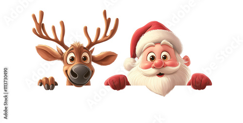 Festive Santa Claus Reindeer Peek a Boo Christmas Illustration photo