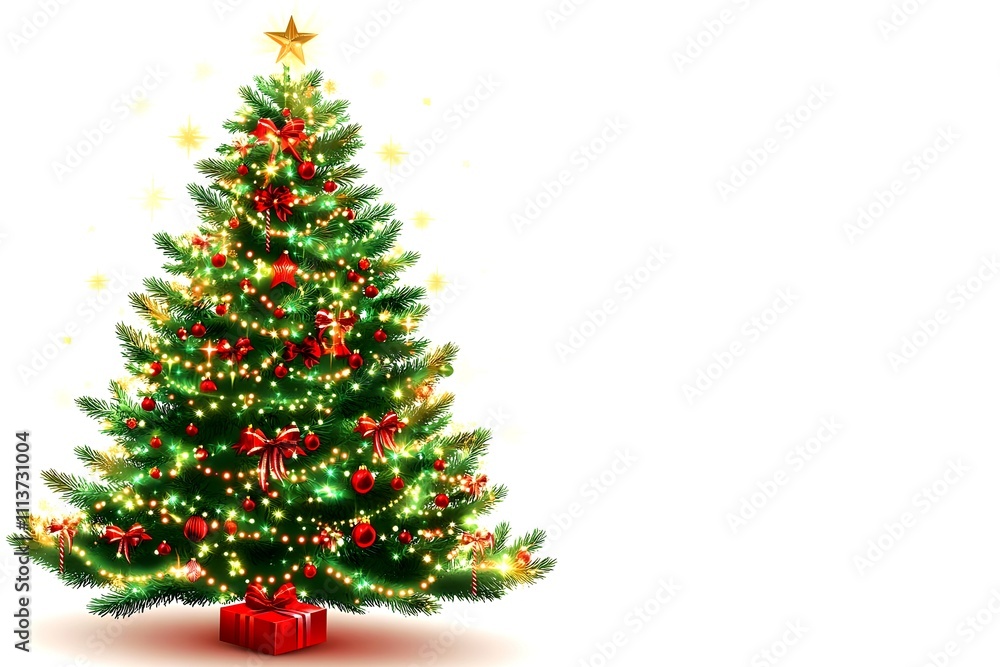 Fototapeta premium Christmas tree on white background. Place for text. 