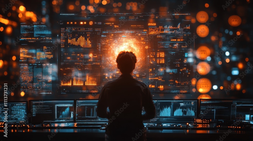 Fototapeta premium data science and big data technology scientist computing analysing and visualizing complex data set on computer data mining artificial intelligence machine learning business analytic