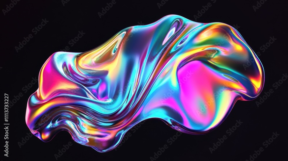 Obraz premium A vibrant, abstract fluid design showcases swirling hues of iridescent colors on a dark background.