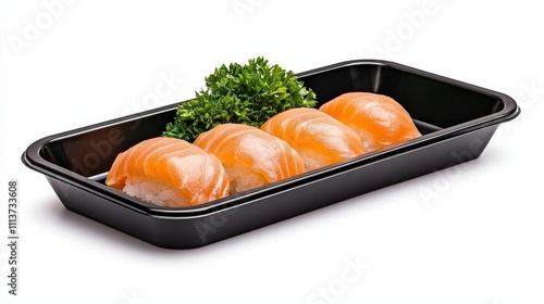 a photostock of a sleek sushi tray with nigiri and soy sauce, modern dining 2025 photo