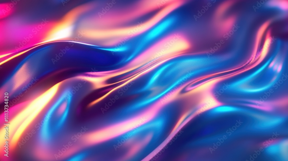 Abstract fluid wave of iridescent fabric in vibrant pink and blue hues creates a mesmerizing visual experience. Abstract fluid wave of iridescent fabric in vibrant pink and blue hues creates a mesmerizing visual experience.