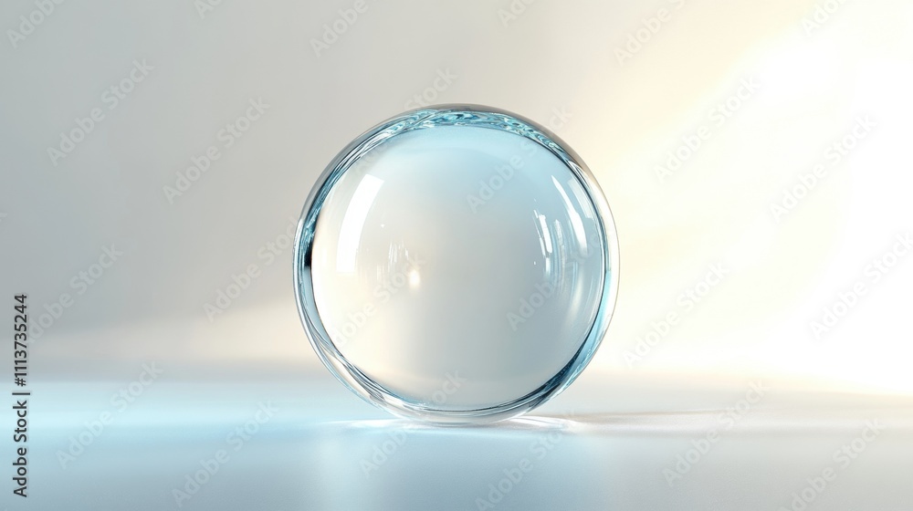 A transparent glass sphere reflecting light in a soft, serene environment. A transparent glass sphere reflecting light in a soft, serene environment.