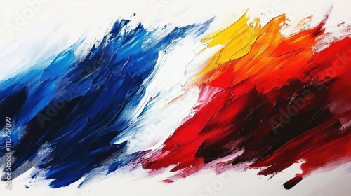 Abstract Brushstroke Painting in Colors of French Flag - Vibrant Background Texture with Oil and Acrylic Splashes