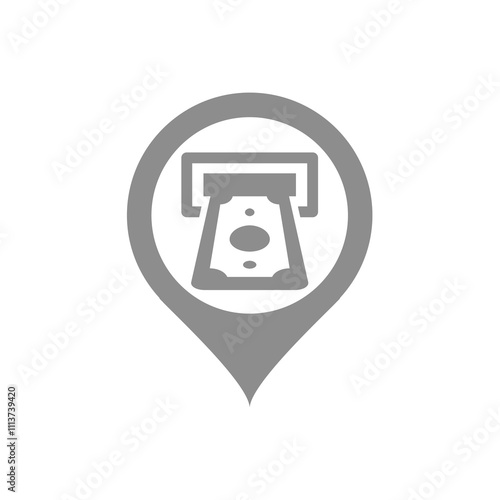 ATM location pin vector icon. Cash machine direction position.