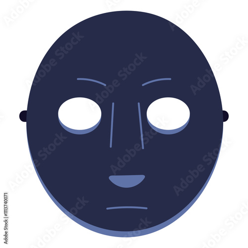 Venetian Moretta mask for Mardi Gras holiday. Black carnival masque with round shape. Masquerade, theater disguise accessory for hiding face. Flat isolated vector illustration on white background