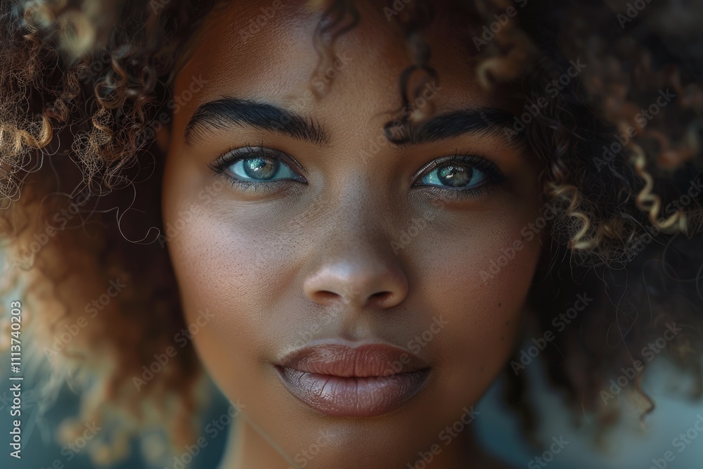 Close up portrait of a beautiful african american young woman with curly hair Close up portrait of a beautiful african american young woman with curly hair