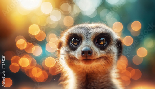 Wallpaper Mural Adorable meerkat with shiny eyes, surrounded by colorful bokeh lights, radiating curiosity and joy Torontodigital.ca