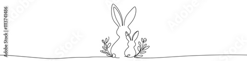 Obraz na płótnie Minimalist easter design featuring two rabbits and plants drawn with one continuous line w salonie