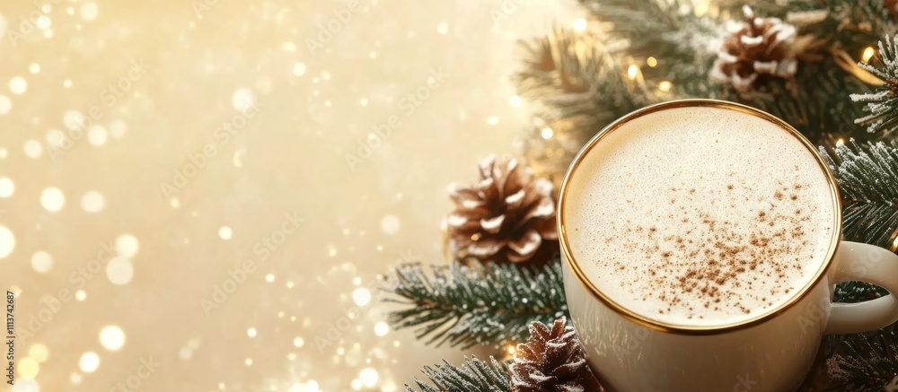Refreshing cinnamon eggnog cocktail in elegant white cup perfect for festive occasions or bar menu with empty space for text banner Refreshing cinnamon eggnog cocktail in elegant white cup perfect for festive occasions or bar menu with empty space for text banner