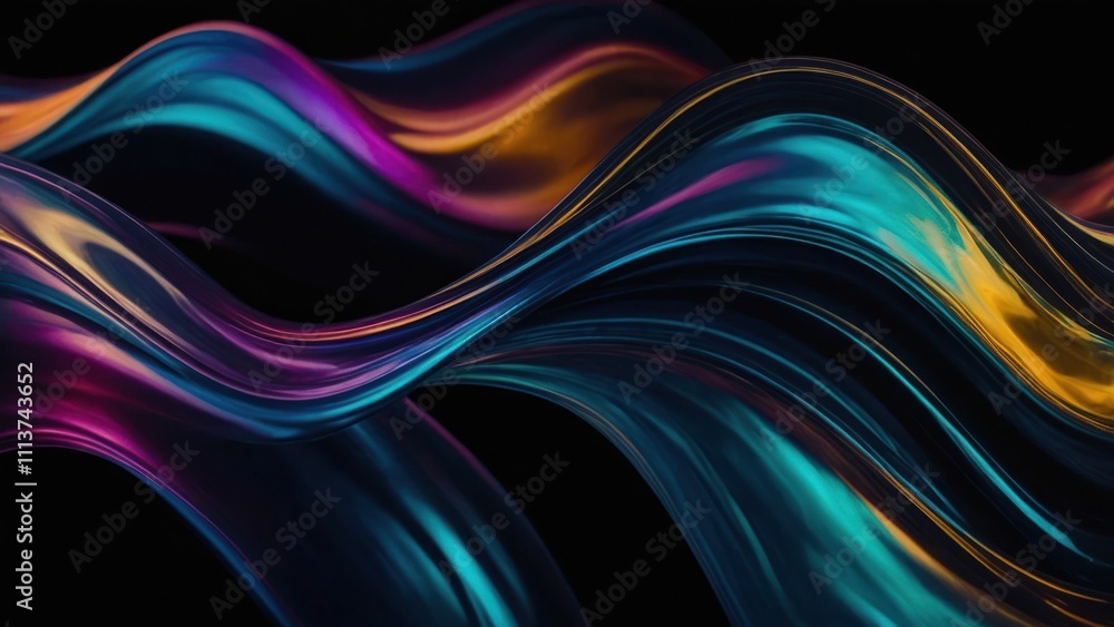 Obraz premium Abstract Swirling Colorful Lines with Neon Glow on Black Background Illustration