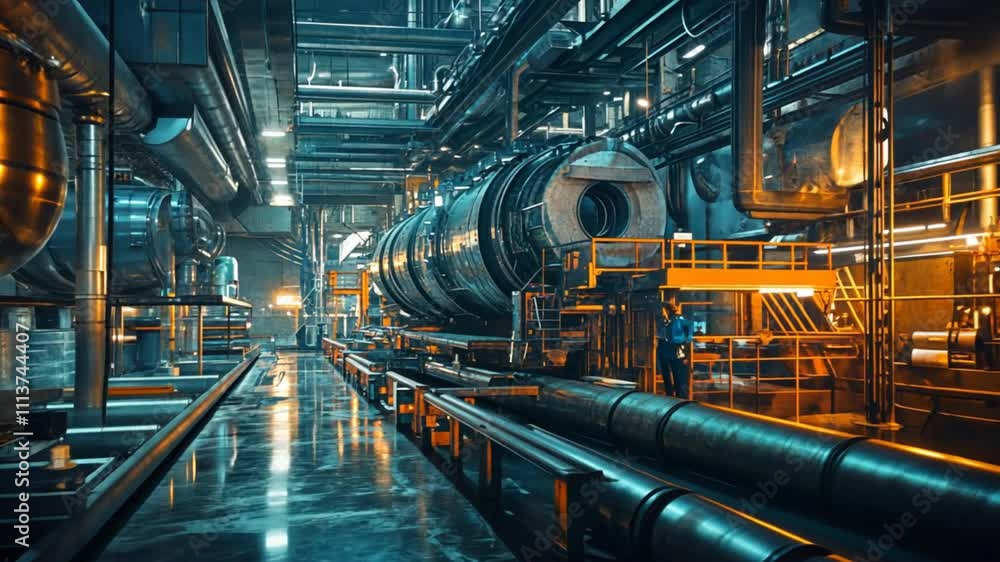 A futuristic pipeline construction site where internal welding is done by AI-driven robots, ensuring efficient and environmentally-friendly assembly for transporting natural gas and clean energy sourc A futuristic pipeline construction site where internal welding is done by AI-driven robots, ensuring efficient and environmentally-friendly assembly for transporting natural gas and clean energy sourc