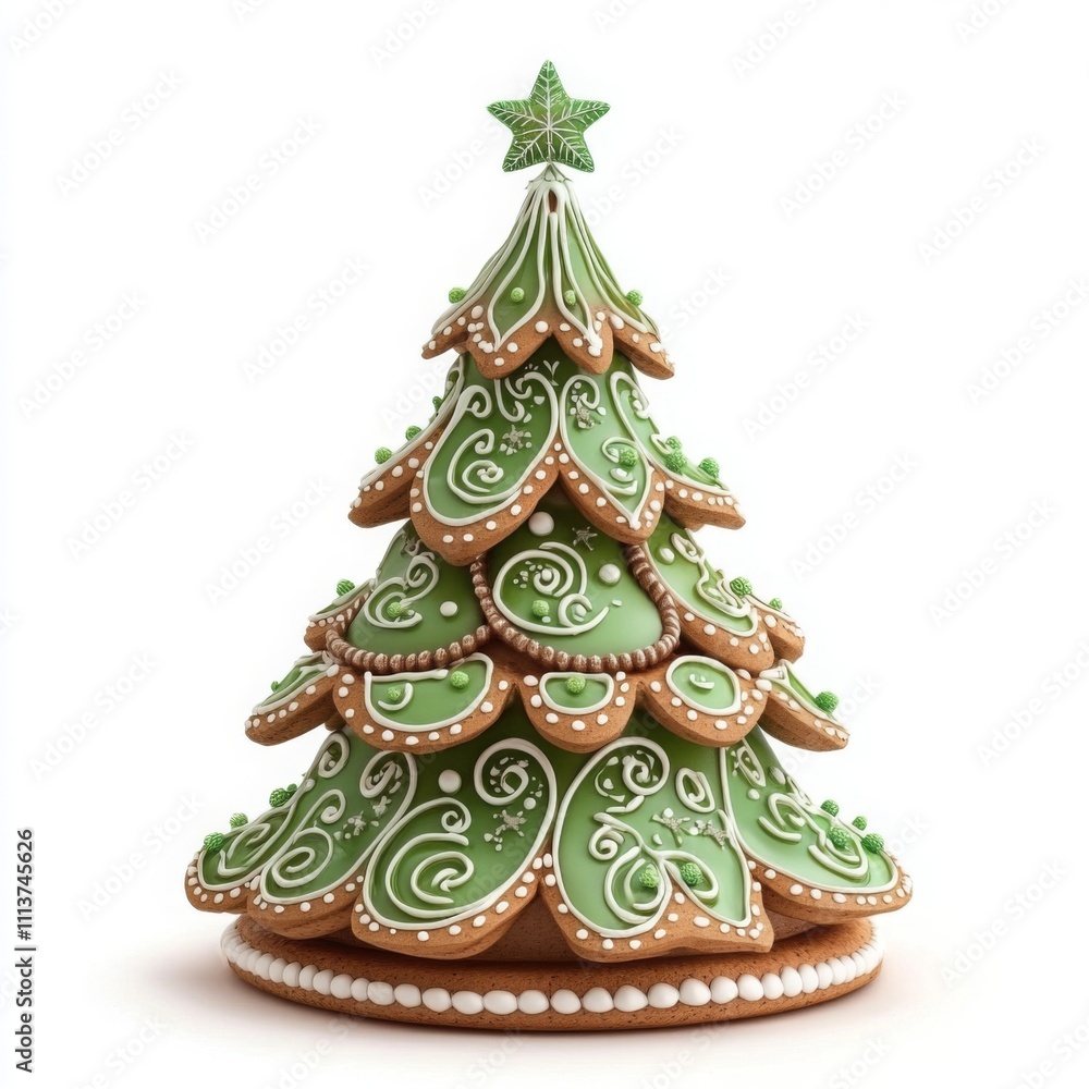 A gingerbread Christmas tree cookie isolated on a white background, detailed illustration, high-resolution A gingerbread Christmas tree cookie isolated on a white background, detailed illustration, high-resolution