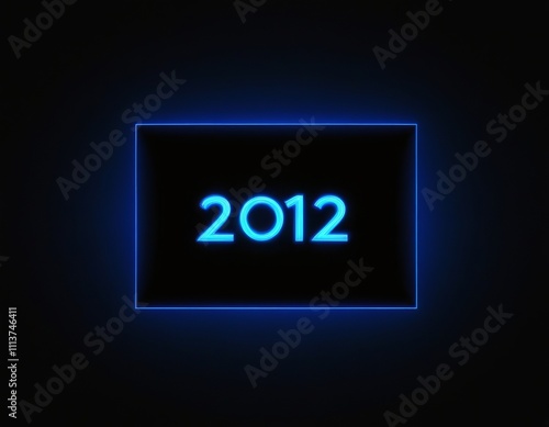 A vibrant neon blue '2012' illuminated against a dark background, evoking nostalgia and the passing of time.