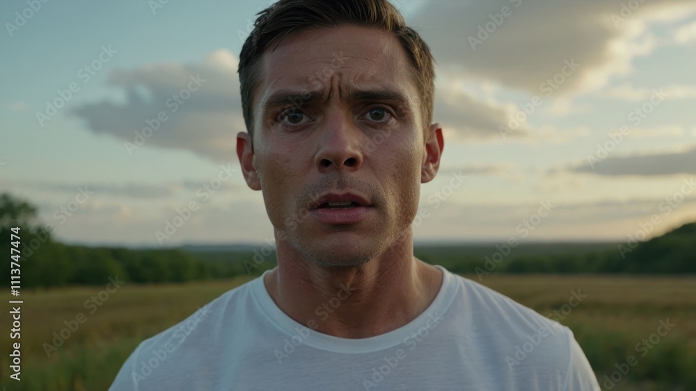 Man Looking Concerned in Outdoor Scene Illustration Man Looking Concerned in Outdoor Scene Illustration