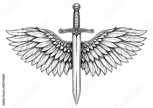 Sword Blade with Wings engraving vector illustration