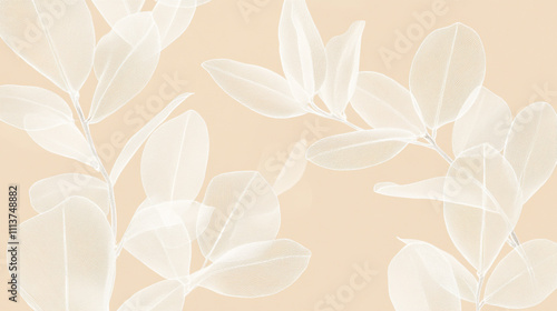 Elegant White Leaves on Beige Background  Botanical Illustration