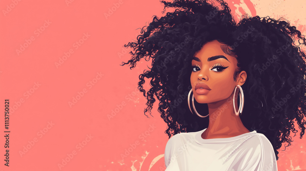 African American woman with afro hair on colored background, digital illustration African American woman with afro hair on colored background, digital illustration