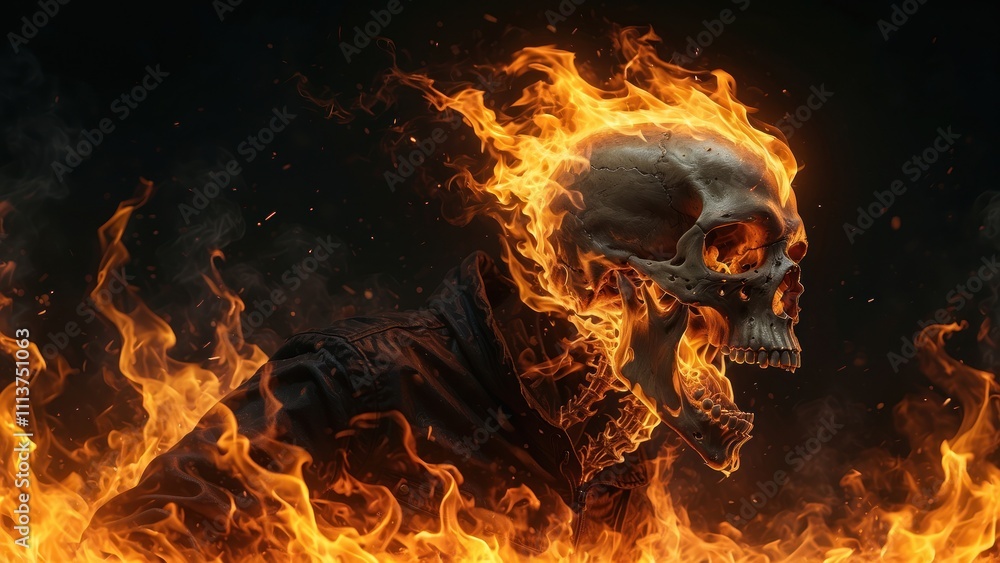 Fiery Skull Wallpaper with Flames Emanating in a Dark Setting Fiery Skull Wallpaper with Flames Emanating in a Dark Setting