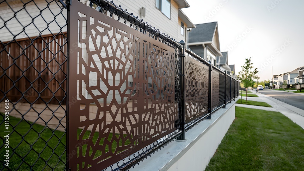 Fototapeta premium Stylish chain-link fence with custom laser-cut details.