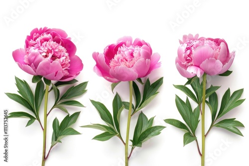 Peony flowers set isolated on white background