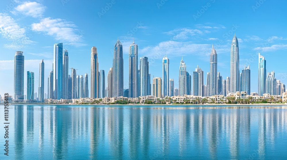 Majestic Cityscape of Dubai's Iconic Skyscrapers with Reflections Majestic Cityscape of Dubai's Iconic Skyscrapers with Reflections