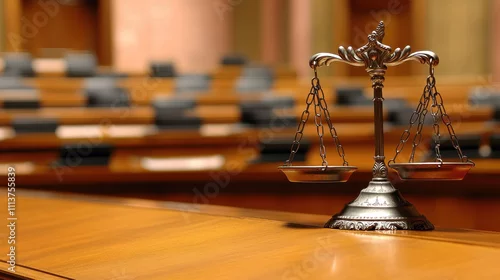 Obraz Scales of Justice in the Courtroom: A Symbol of Fairness and Balance