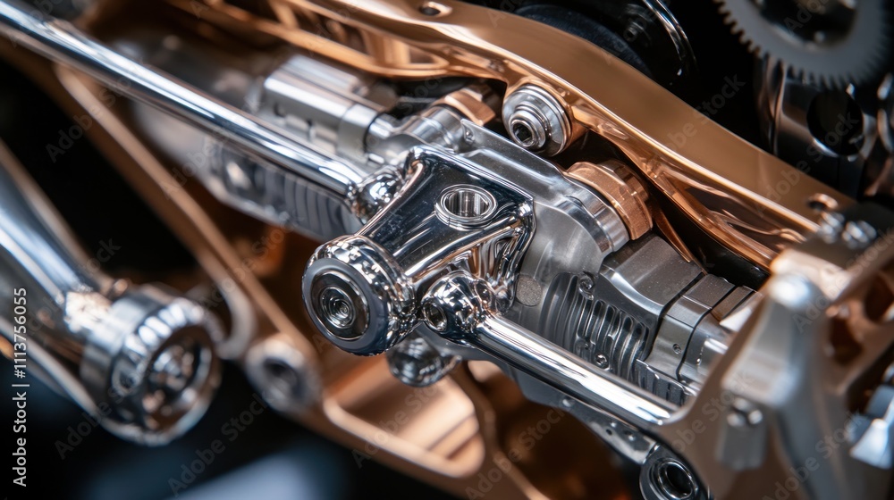 Obraz premium Polished Metal Engine Components Close Up Detail