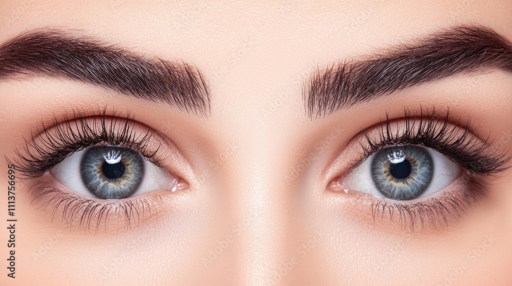 Obraz premium A close-up of a woman's eyes with a focus on natural beauty, highlighting her eyelashes and the subtle emotions conveyed through her gaze