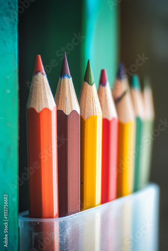 A row of pencils in a clean holder.