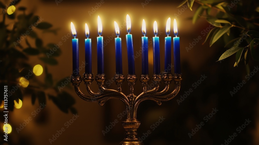 Fototapeta premium Hanukkah Menorah with blue candles