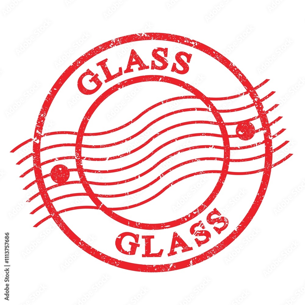 GLASS, text written on red postal stamp. GLASS, text written on red postal stamp.