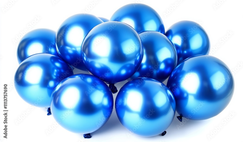 A bunch of shiny blue balloons on a white background with copy space A bunch of shiny blue balloons on a white background with copy space