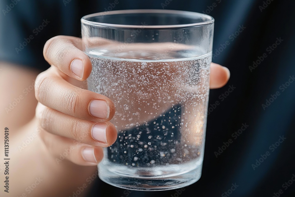 Close-Up of a Hand Holding a Glass of Cold Water with Condensation
