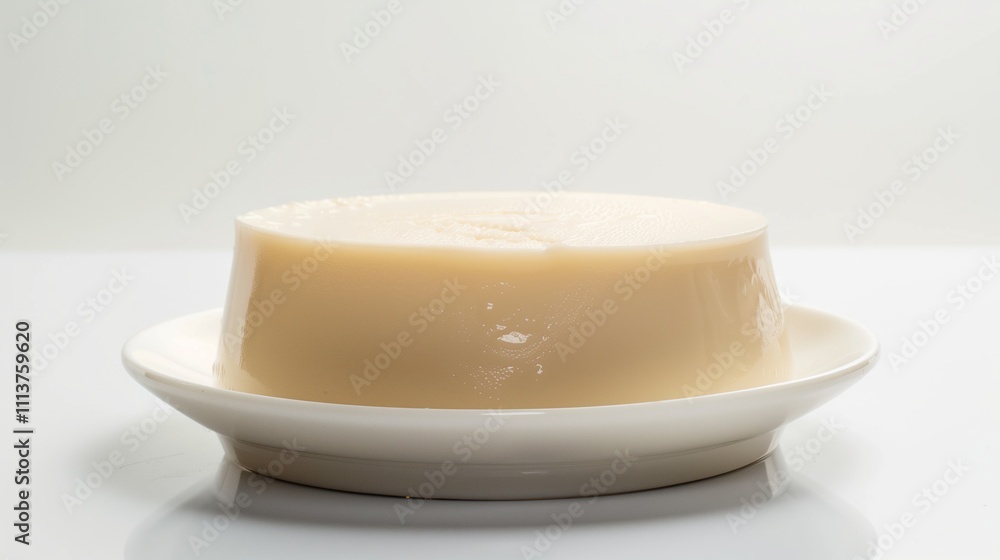 Smooth and Creamy Dessert on a White Plate Close-Up Smooth and Creamy Dessert on a White Plate Close-Up