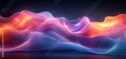 Iridescent Abstract Wavy Design on Black Background 3D Render Minimalist