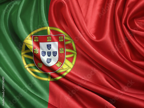 Dynamic image of the Portuguese flag, ideal for representing national pride and cultural identity photo