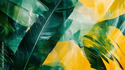 Tropical Paradise Abstract Banana Leaf Texture in Vibrant Greens and Yellows