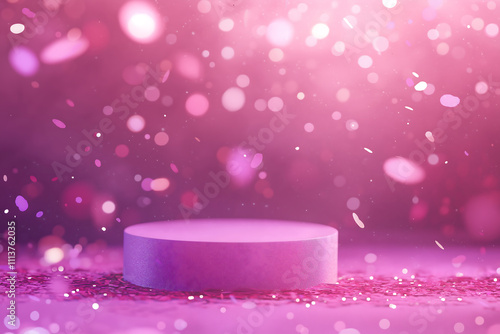 Saint Valentin's 14 February concept, Luxury background for branding and product presentation. pink  color podium with confetti and bokeh, festive holdiay advert concept...