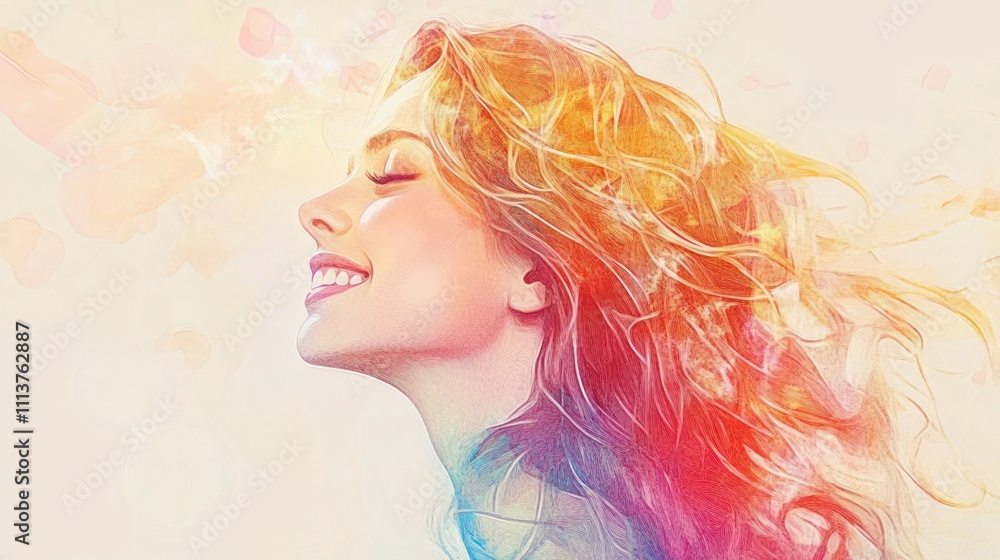 Dreamy Portrait of a Young Woman with Flowing Hair and Soft Colors Dreamy Portrait of a Young Woman with Flowing Hair and Soft Colors