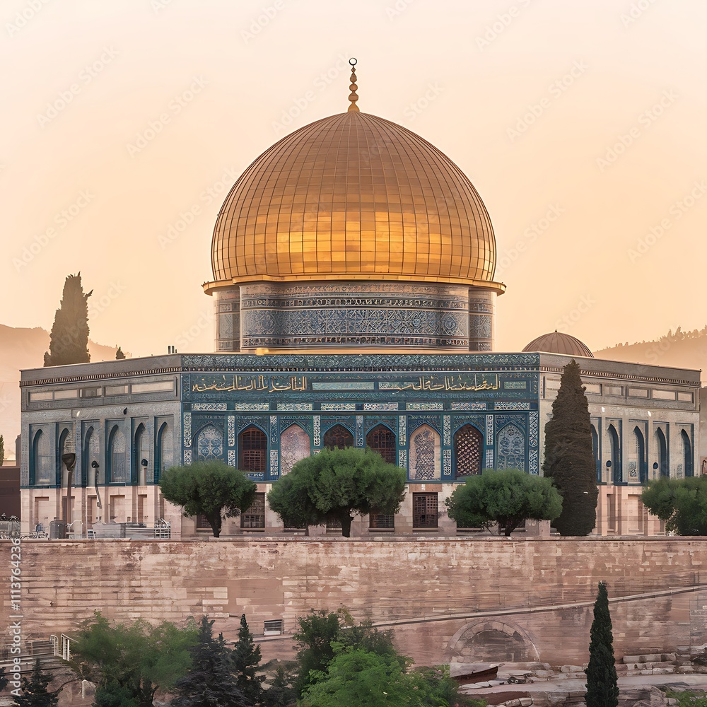 Obraz premium Isra Miraj with masjid al Aqsa illustration background