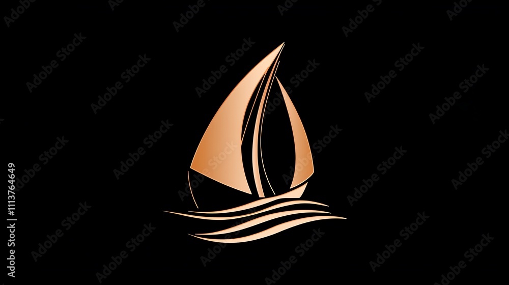 Sailboat icon in copper metallic style. Sailboat icon in copper metallic style.