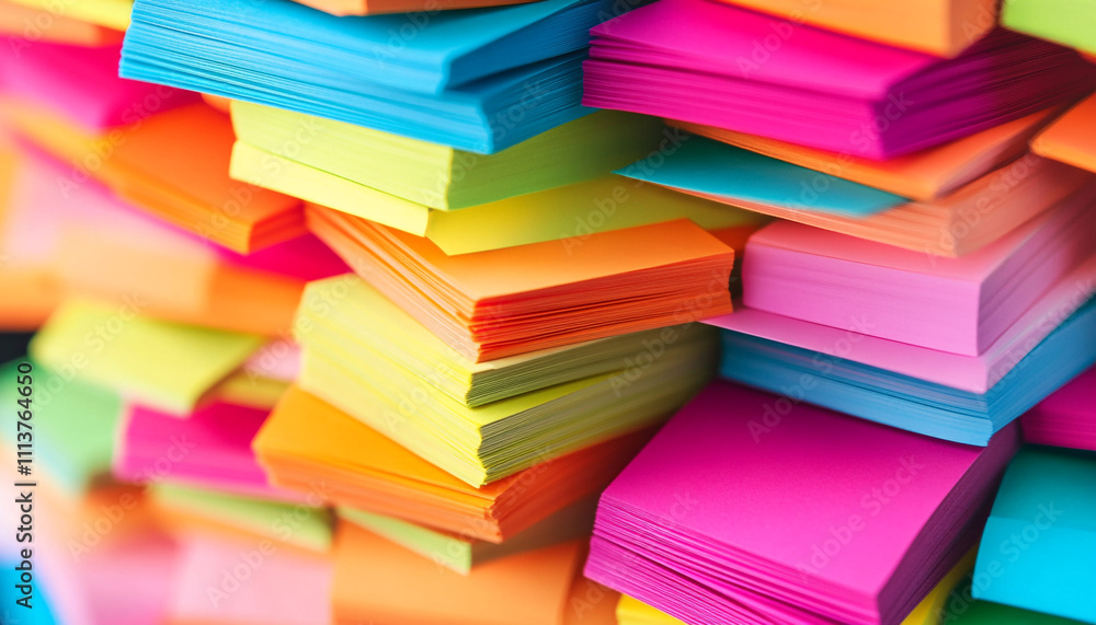 A stack of brightly colored sticky notes. A stack of brightly colored sticky notes.